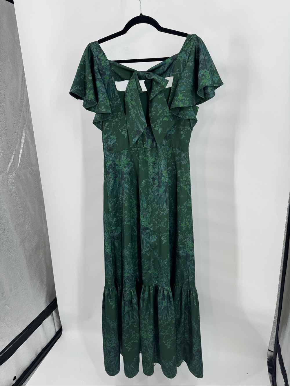 Sachin + Babi Emerald Green Floral Maxi Dress with Flutter Sleeves - Picture 9 of 13